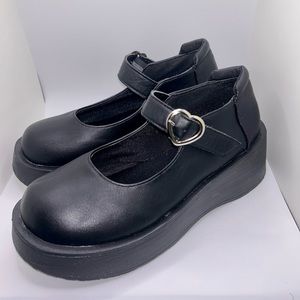 cute black mary jane shoes with adjustable heart metal strap